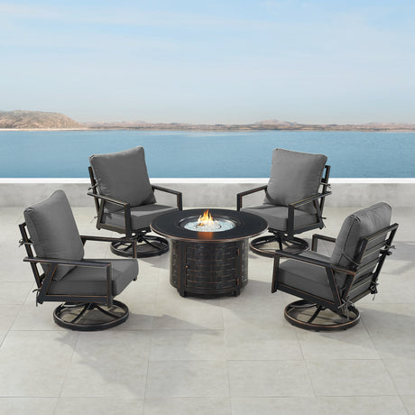 Black Aluminum Fire Table Set with Four Club Chairs - Sharicks