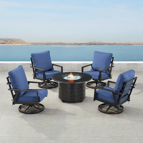 Black Aluminum Fire Table Set with Four Club Chairs - Sharicks