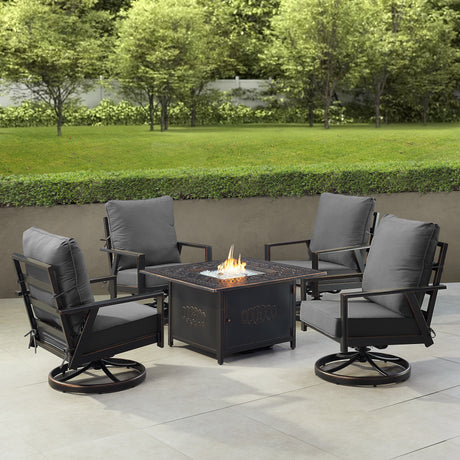 Black Aluminum Fire Table Set with Four Club Chairs - Sharicks