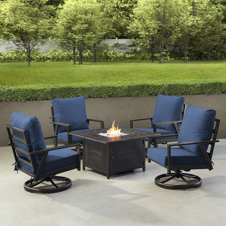 Black Aluminum Fire Table Set with Four Club Chairs - Sharicks