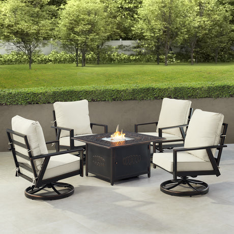 Black Aluminum Fire Table Set with Four Club Chairs - Sharicks