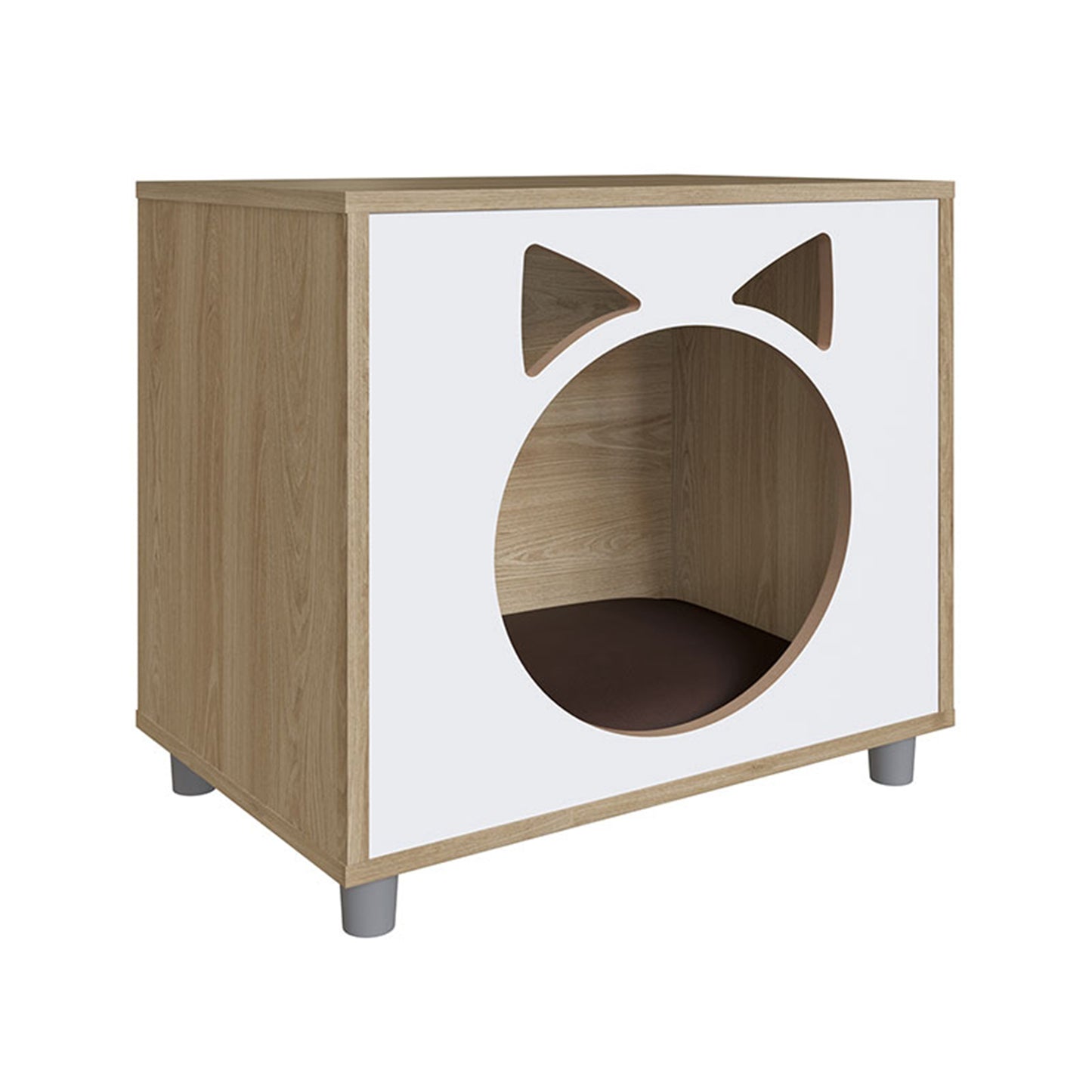 Cat and Dog End Table Pet Bed with Brown Cushion