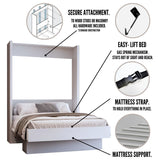 Easy-Lift Queen Murphy Wall Bed in White with Shelf - Sharicks