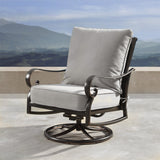 Aluminum Ornate Deep Seating Swivel Rocking Club Chairs Grey Cushions