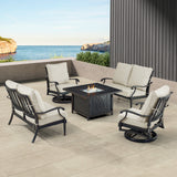 Black Aluminum Fire Table Set with Two Loveseats and Two Club Chairs