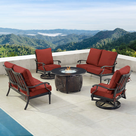 Black Aluminum Fire Table Set with Two Loveseats and Two Club Chairs - Sharicks