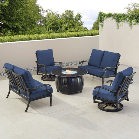 Black Aluminum Fire Table Set with Two Loveseats and Two Club Chairs - Sharicks