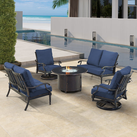 Black Aluminum Fire Table Set with Two Loveseats and Two Club Chairs - Sharicks