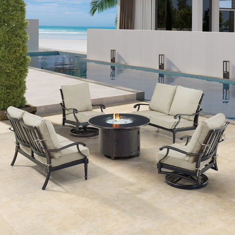 Black Aluminum Fire Table Set with Two Loveseats and Two Club Chairs - Sharicks