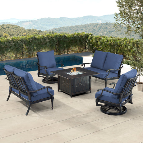 Black Aluminum Fire Table Set with Two Loveseats and Two Club Chairs - Sharicks