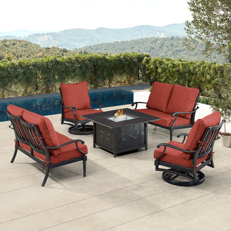 Black Aluminum Fire Table Set with Two Loveseats and Two Club Chairs - Sharicks