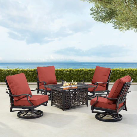 Black Aluminum Fire Table Set with Four Club Chairs - Sharicks