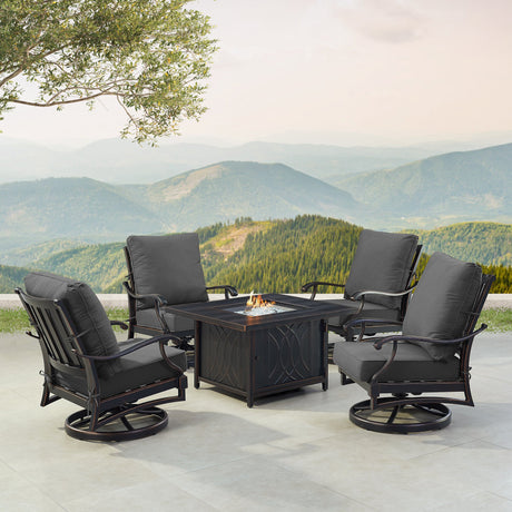 Black Aluminum Fire Table Set with Four Club Chairs - Sharicks