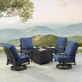 Black Aluminum Fire Table Set with Four Club Chairs