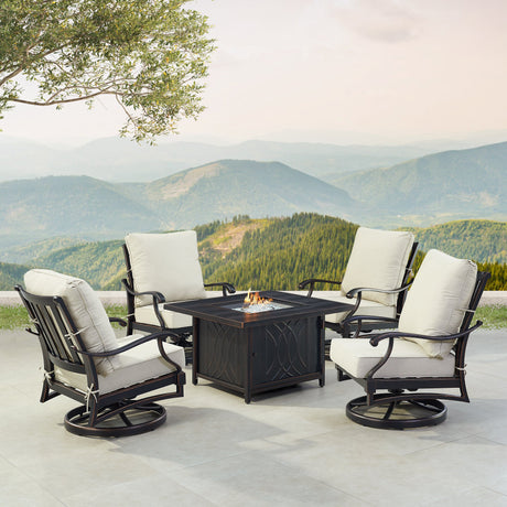 Black Aluminum Fire Table Set with Four Club Chairs - Sharicks