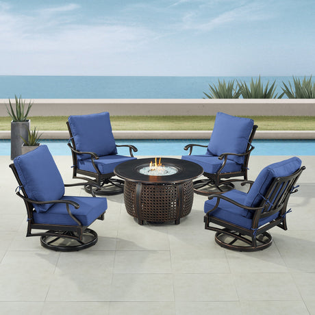 Black Aluminum Fire Table Set with Four Club Chairs - Sharicks