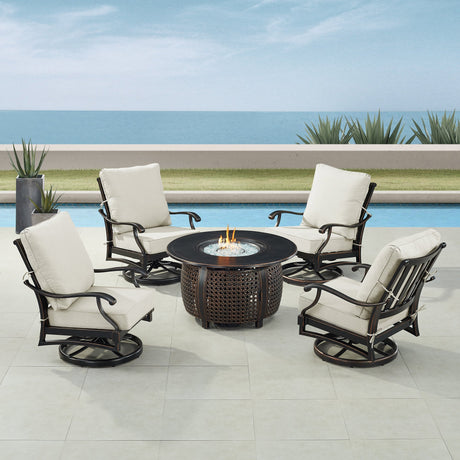 Black Aluminum Fire Table Set with Four Club Chairs - Sharicks