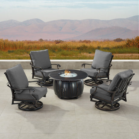 Black Aluminum Fire Table Set with Four Club Chairs - Sharicks