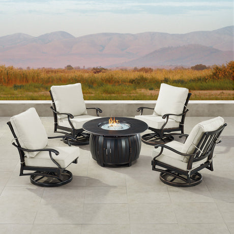 Black Aluminum Fire Table Set with Four Club Chairs - Sharicks