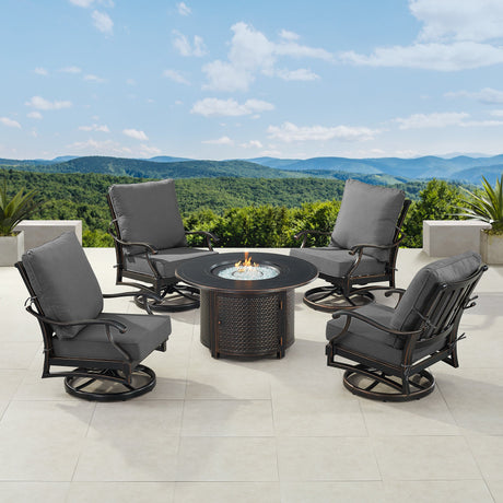 Black Aluminum Fire Table Set with Four Club Chairs - Sharicks