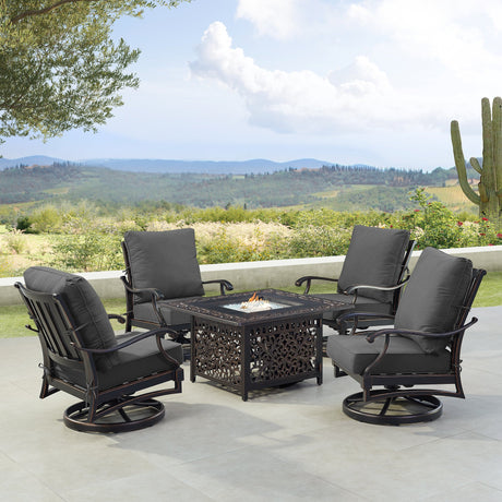 Black Aluminum Fire Table Set with Four Club Chairs - Sharicks