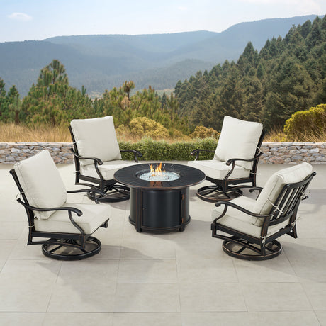 Black Aluminum Fire Table Set with Four Club Chairs - Sharicks