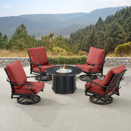 Black Aluminum Fire Table Set with Four Club Chairs - Sharicks