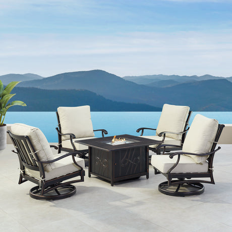 Black Aluminum Fire Table Set with Four Club Chairs - Sharicks