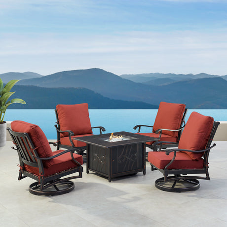 Black Aluminum Fire Table Set with Four Club Chairs - Sharicks