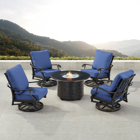 Black Aluminum Fire Table Set with Four Club Chairs - Sharicks