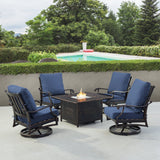 Black Aluminum Fire Table Set with Four Club Chairs - Sharicks