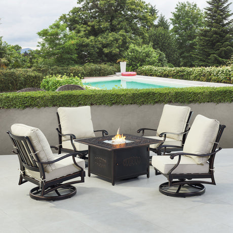 Black Aluminum Fire Table Set with Four Club Chairs - Sharicks