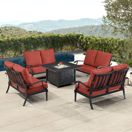 Black Aluminum Fire Table Set with Four Deep Seating Loveseats - Sharicks