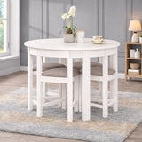 Modern 5-Piece 40.5 Inch Round Dining Set, White Wash Finish with Oat Polyester Upholstered Chairs, Solid Rubberwood