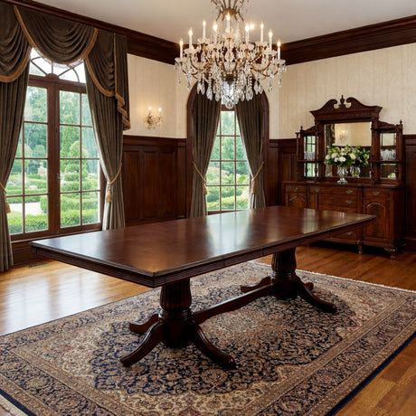 Traditional 118 Inch Rectangular Extendable Dining Table, Expresso Brown Finish Solid Rubberwood