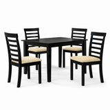 Traditional 5-Piece 43.3 Inch Rectangular Dining Set, Black Finish with Beige Polyester Upholstered Chairs, Solid Rubberwood