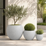 Set of 3 Smooth Round Polystone Indoor/Outdoor Planters, Gray