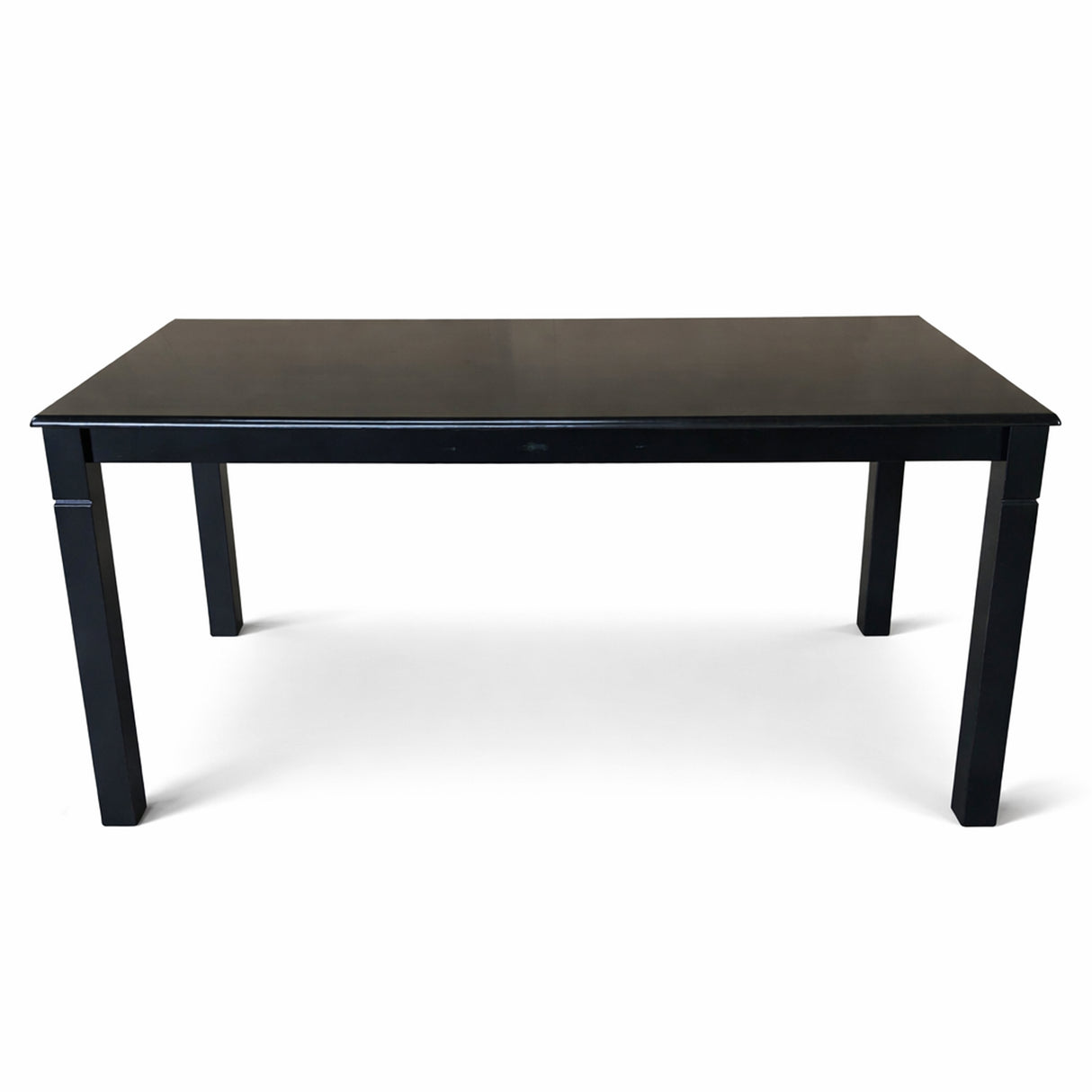 Modern 7-Piece 63 Inch Rectangular Dining Set, Black Finish with Sand Beige Polyester Upholstered Chairs, Solid Rubberwood