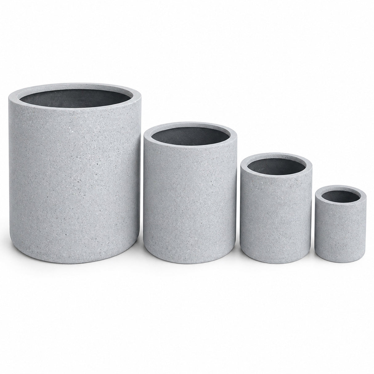 Set of 4 Round Cylinder Polystone Indoor/Outdoor Planters, Gray