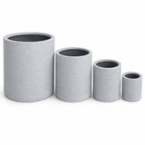 Set of 4 Round Cylinder Polystone Indoor/Outdoor Planters, Gray