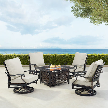 Black Aluminum Fire Table Set with Four Club Chairs - Sharicks