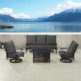 Black Aluminum Fire Table Set with Sofa and Two Club Chairs