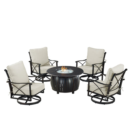 Black Aluminum Fire Table Set with Four Club Chairs - Sharicks