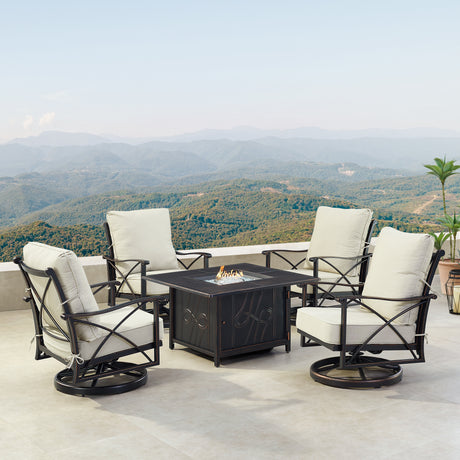 Black Aluminum Fire Table Set with Four Club Chairs - Sharicks