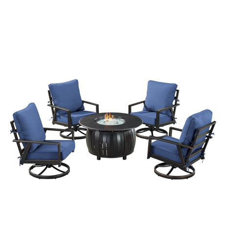 Black Aluminum Fire Table Set with Four Club Chairs - Sharicks