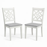 Traditional Dining Chairs, Set of 2, White Finish with Grey Polyester Upholstered Seats Solid Rubberwood