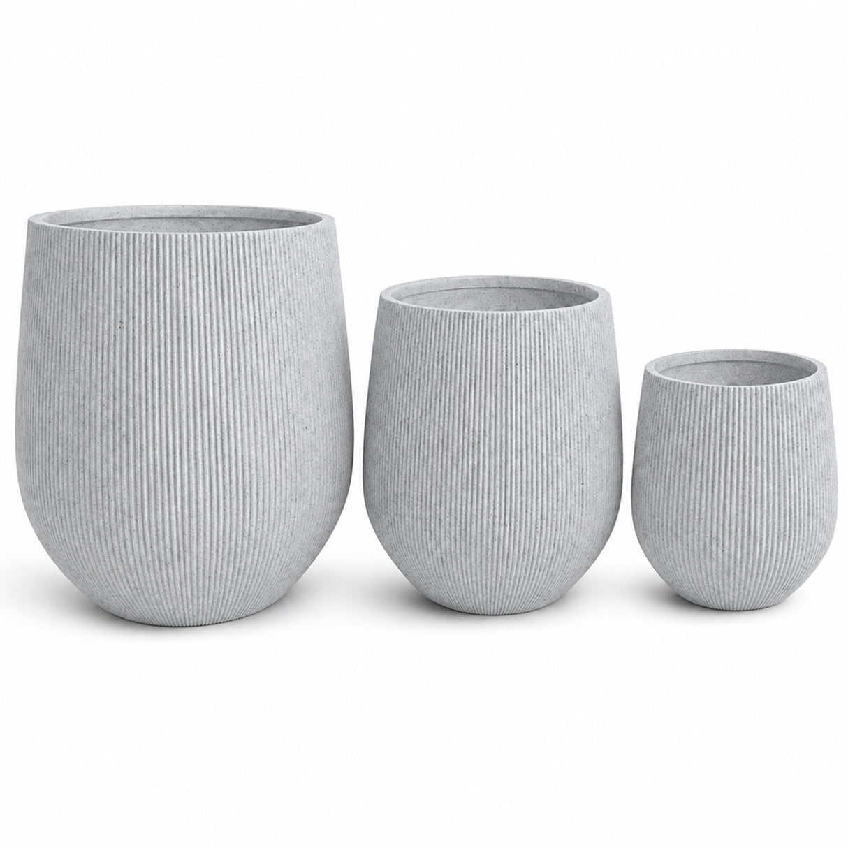 Set of 3 Fluted Round Polystone Indoor/Outdoor Planters, Gray