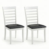 Traditional Dining Chairs, Set of 2, White Finish with Black PU Leather Upholstered Seats Solid Rubberwood