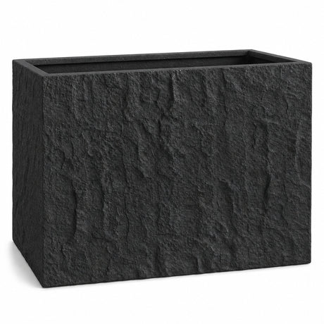 Rock Texture Rectangular Polystone Planter Box, Black