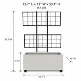 Smooth Rectangular Polystone Planter with Steel Trellis and Wheels, White